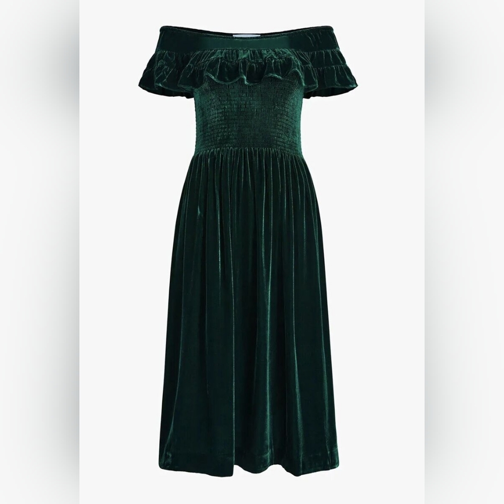 HILL HOUSE Emerald Velvet Dress